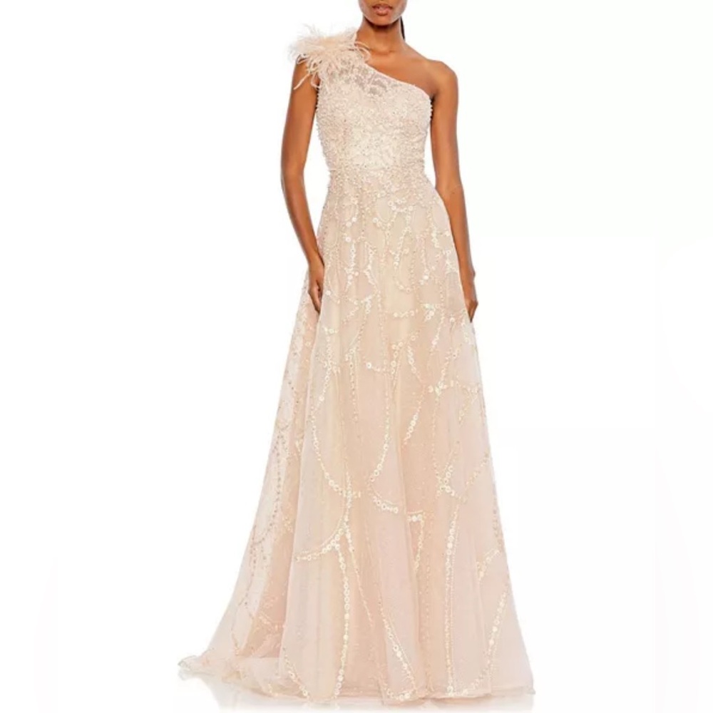 Mac Duggal - Embellished One Shoulder A Line Gown - PEACH!!!